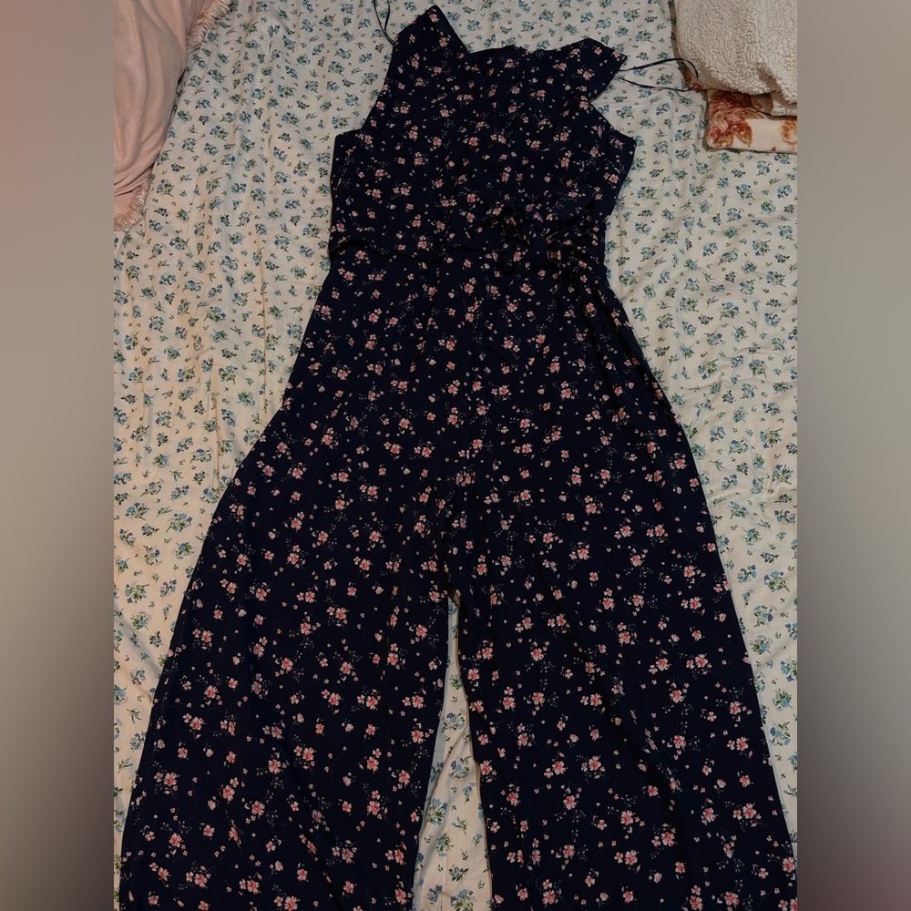 Tie front Navy Floral Jumpsuit size 16